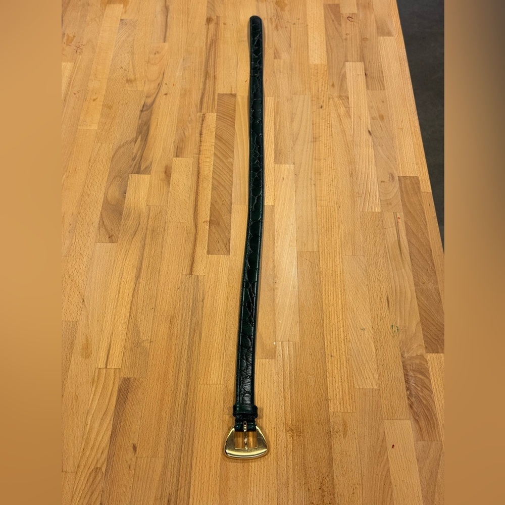 Vintage Anne Green - Green Leather Belt with Gold Buckle - Picture 6 of 6